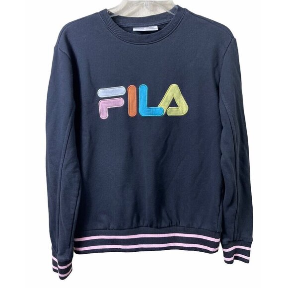 FILA Black Crewneck Multicolor Spellout Women's Sweatshirt Size Small Athletic - Picture 1 of 7
